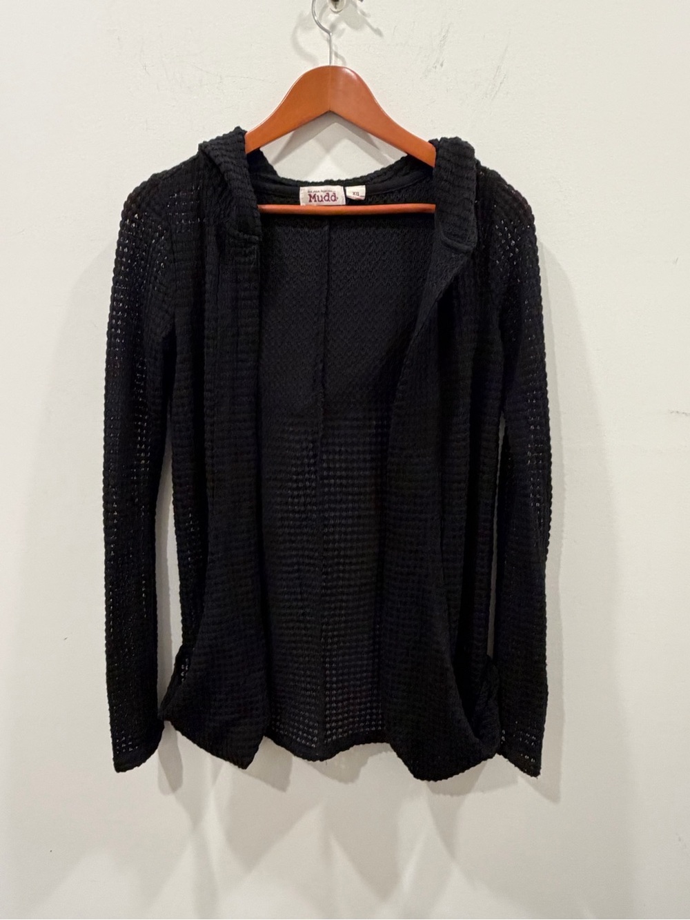 Mudd Black Open-Weave Hooded long sleeve Y2K Cardigan